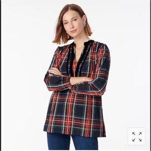 J. Crew Velvet Trimmed Tunic Stewart Tartan Plaid NEW with Tags
